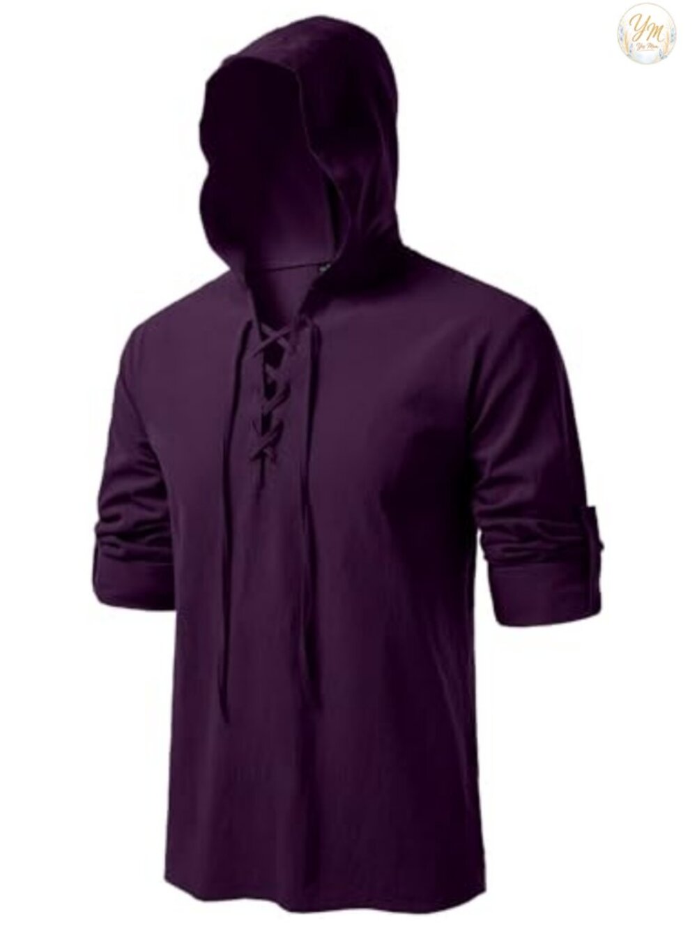 Mens Pure Cotton Lace Up Hooded Renaissance Shirt Cosplay Costume